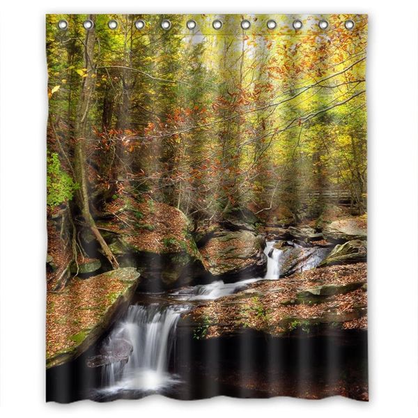 

stone waterfall beautiful scenery in forest waterproof shower curtain