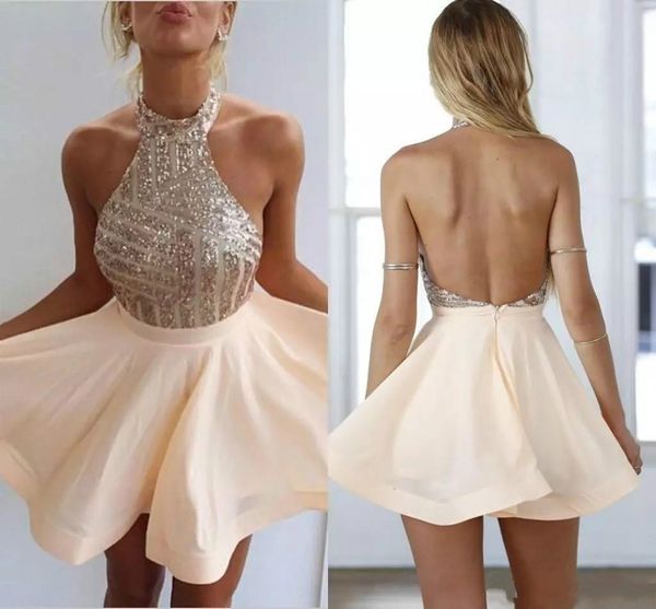 2020 elegant homecoming dresses cocktail halter neck blingbling sequins bodice backless chiffon a-line mini prom gowns, Blue;pink
2020 elegant homecoming dresses cocktail halter neck blingbling sequins bodice backless chiffon a-line mini prom gowns, Blue;pink