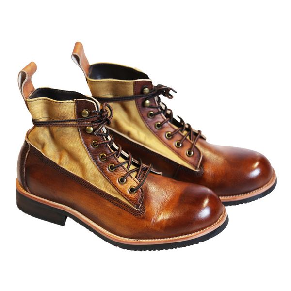 handmade retro lace up genuine cow leather work boots men canvas patchwork motorcycle ankle boots high safety army shoes men, Black;brown
handmade retro lace up genuine cow leather work boots men canvas patchwork motorcycle ankle boots high safety army shoes men, Black;brown