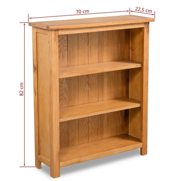 bookcase with 3 shelves 70x22.5x82 cm in solid oak living room furniture