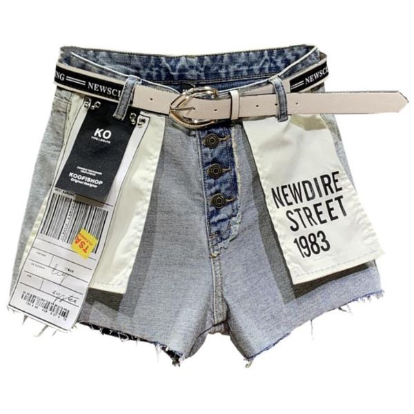 2020 summer distressed fashion denim shorts personality hit color patchwork women loose jeans shorts, White;black
2020 summer distressed fashion denim shorts personality hit color patchwork women loose jeans shorts, White;black