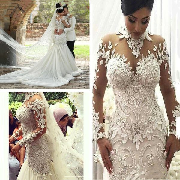 2020 long sleeves wedding dresses illusion nigeria high neck appliqued beaded dubai arabic castle mermaid wedding gown, White
2020 long sleeves wedding dresses illusion nigeria high neck appliqued beaded dubai arabic castle mermaid wedding gown, White