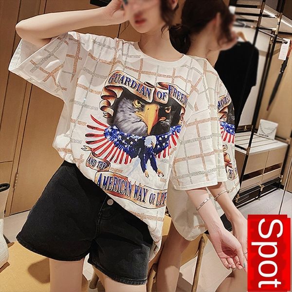 slap home diamond eagle short-sleeved t-shirt women's loose half-sleeved headdress diamond headdress fashion 2020, White
slap home diamond eagle short-sleeved t-shirt women's loose half-sleeved headdress diamond headdress fashion 2020, White