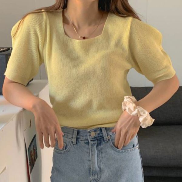summer elegant solid women square collar sueter mujer korean knitted puff short sleeve female sweaters vintage thin pullovers, White;black
summer elegant solid women square collar sueter mujer korean knitted puff short sleeve female sweaters vintage thin pullovers, White;black