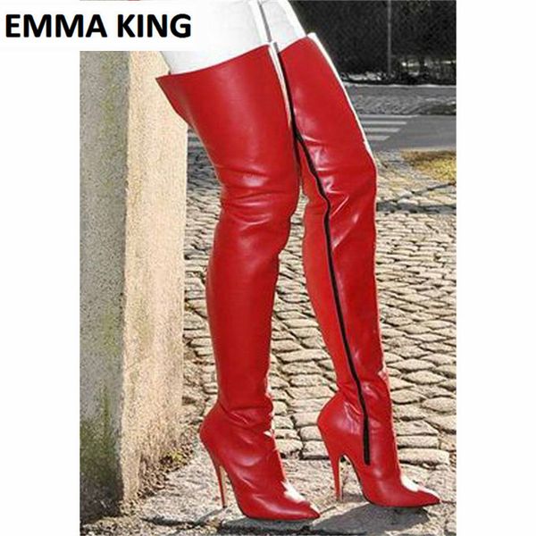 red stylish plain pointed toe stiletto heel thigh high boots pu leather zipper high heels red women over the knee shoes, Black
red stylish plain pointed toe stiletto heel thigh high boots pu leather zipper high heels red women over the knee shoes, Black