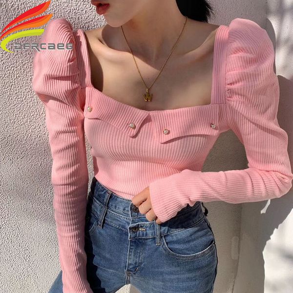 long puff sleeve sweet sweater women 2020 new arrivals gray black white pink square collar knitted sweaters and pullovers women, White;black
long puff sleeve sweet sweater women 2020 new arrivals gray black white pink square collar knitted sweaters and pullovers women, White;black