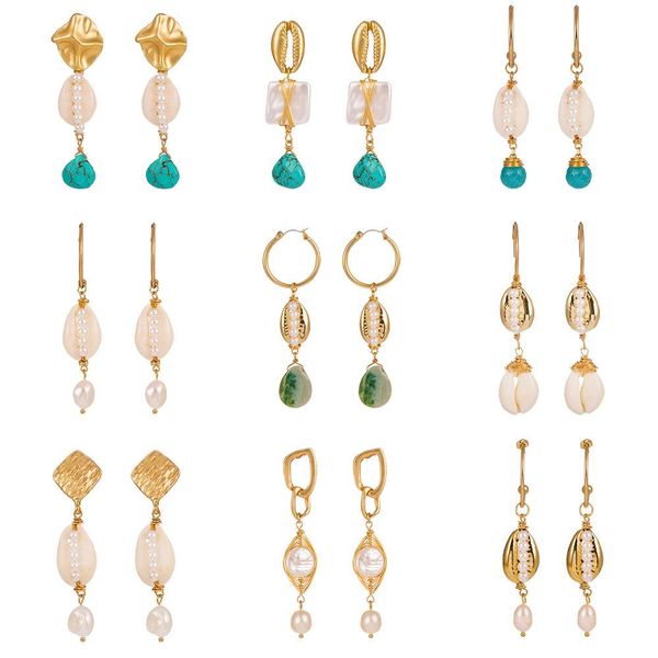 gold color shell pearl hoop earrings women bohemian natural stone seashell pendant circle earrings jewelry, Silver 
gold color shell pearl hoop earrings women bohemian natural stone seashell pendant circle earrings jewelry, Silver