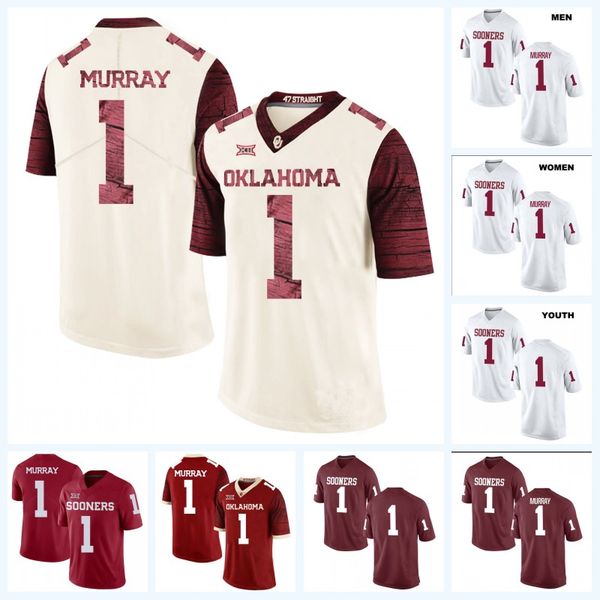 1 Kyler Murray Oklahoma Sooners NCAA College Football Jersey For Mens Womens Youth Double Stitched Name & Number & Logos White Red Cream
1 Kyler Murray Oklahoma Sooners NCAA College Football Jersey For Mens Womens Youth Double Stitched Name & Number & Logos White Red Cream