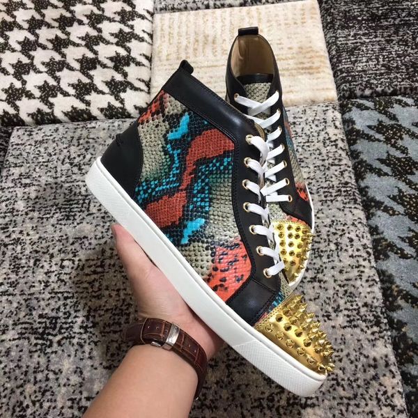 brand leopard leather high red bottom sneakers shoes men,women gold spikes popular casual walking popular skateboarding, Black
brand leopard leather high red bottom sneakers shoes men,women gold spikes popular casual walking popular skateboarding, Black