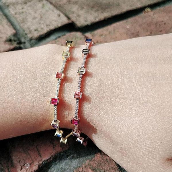 2020 new summer rainbow jewelry colorful baguette cz charm tennis chain bracelet 15+4cm, Golden;silver
2020 new summer rainbow jewelry colorful baguette cz charm tennis chain bracelet 15+4cm, Golden;silver