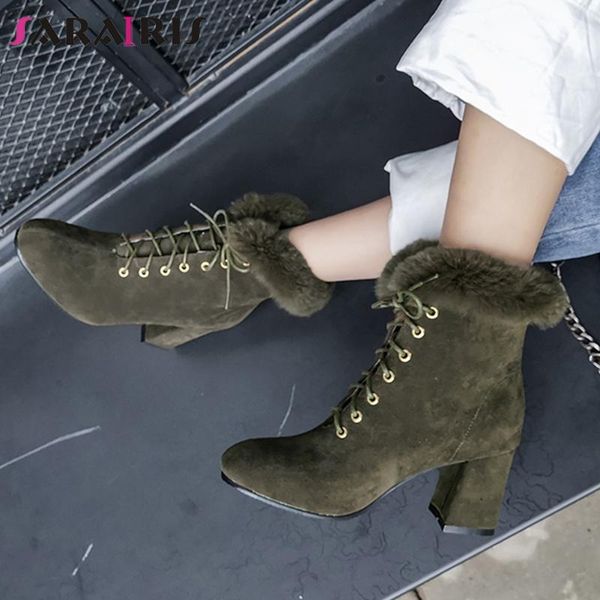 sarairis female high heels fur decorations boots 2020 elegant casual office boots women lace up shoes woman, Black
sarairis female high heels fur decorations boots 2020 elegant casual office boots women lace up shoes woman, Black