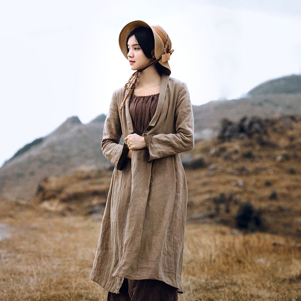 lynette's chinoiserie spring autumn original design women vintage long linen trench, Tan;black
lynette's chinoiserie spring autumn original design women vintage long linen trench, Tan;black