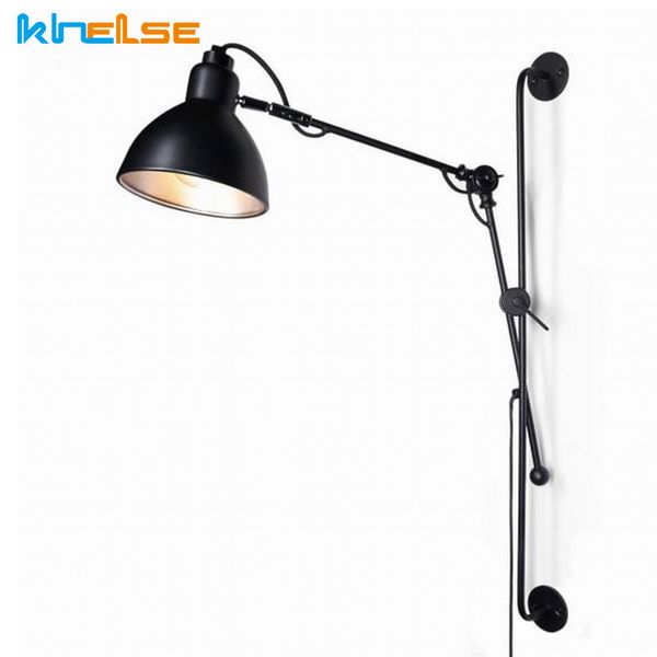 

nordic loft industrial led wall lamp e27 retro rotatable black wall light with socket bedroom bedside living room study sconce