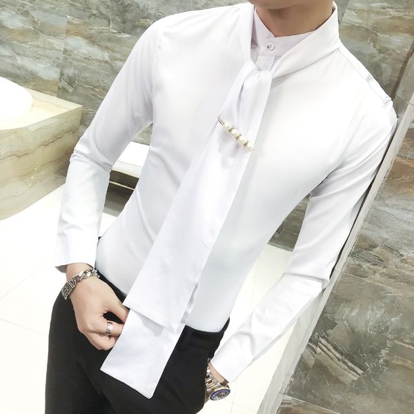 spring new men shirt personality tie decor slim fit tuxedo shirt men long sleeves gentlemen night club prom blouses, White;black
spring new men shirt personality tie decor slim fit tuxedo shirt men long sleeves gentlemen night club prom blouses, White;black