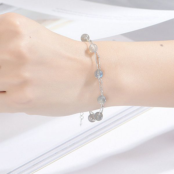 10pcs river 925 sterling silver women bracelets double chain charm natural moon stone beads bracelet fashion jewelry gifts, Golden;silver 
10pcs river 925 sterling silver women bracelets double chain charm natural moon stone beads bracelet fashion jewelry gifts, Golden;silver