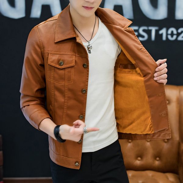 2019 men with hair thickening pu leather jacket handsome youth trend of cultivate one's morality leisure leather coat lapels, Black
2019 men with hair thickening pu leather jacket handsome youth trend of cultivate one's morality leisure leather coat lapels, Black