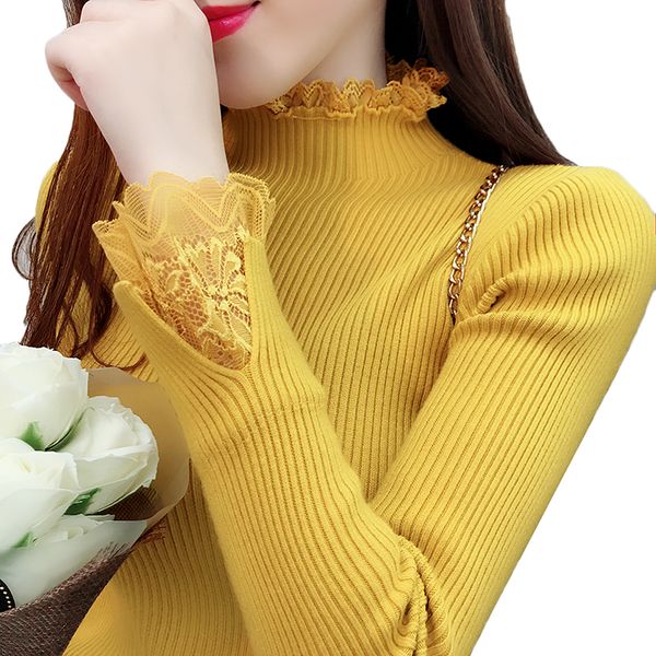 women knit sweater pullover 2018 new fashion lace panel long sleeve half turtleneck elastic knit bottoming shirt sweater female, White;black
women knit sweater pullover 2018 new fashion lace panel long sleeve half turtleneck elastic knit bottoming shirt sweater female, White;black
