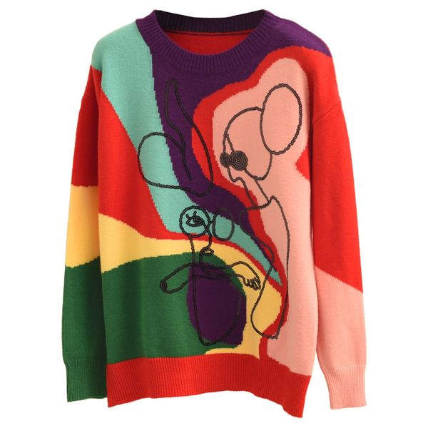 women cute sweater 2019 autumn color block patchwork sequined cartoon knit sweater loose pullover sueter mujer streetwear p-166, White;black
women cute sweater 2019 autumn color block patchwork sequined cartoon knit sweater loose pullover sueter mujer streetwear p-166, White;black