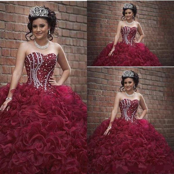modest burgundy plus size ball gown sweet 16 quinceanera dresses strapless crystals ruffles organza corset girls masquerade gowns, Blue;red
modest burgundy plus size ball gown sweet 16 quinceanera dresses strapless crystals ruffles organza corset girls masquerade gowns, Blue;red