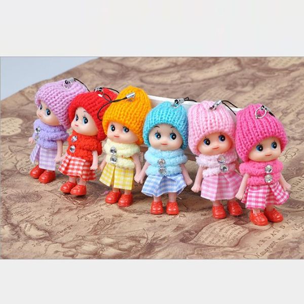 

8cm Kids Toys Dolls Keychain Keyrings Soft Interactive Baby Dolls Toy Phone Accessories Mini Doll For Girls Party Favor, Slivery;golden