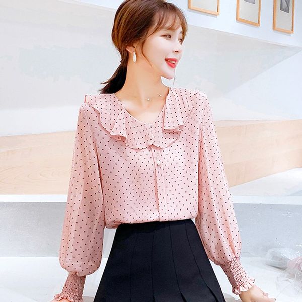 women's blouses & shirts women chiffon blouse casual long sleeve polka dot ruffles collar woman plus size office clothes, White
women's blouses & shirts women chiffon blouse casual long sleeve polka dot ruffles collar woman plus size office clothes, White