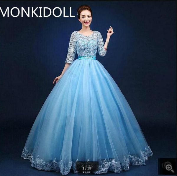 robe de soiree ball gown blue lace 3/4 sleeve prom dress modest women pearls scoop neck princess puffy prom gowns sweet 16 prom dress, Black
robe de soiree ball gown blue lace 3/4 sleeve prom dress modest women pearls scoop neck princess puffy prom gowns sweet 16 prom dress, Black