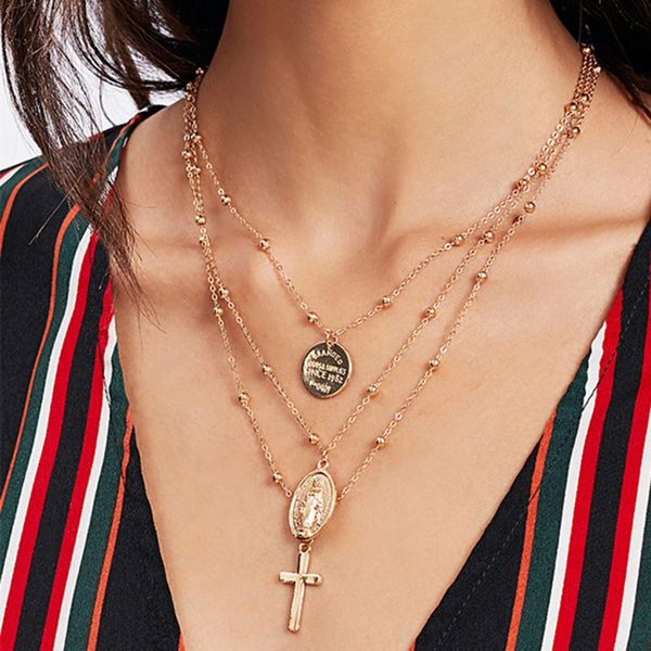 european and american jewelry fashion style geometric metal sequins multi-layer necklace necklace c138, Silver 
european and american jewelry fashion style geometric metal sequins multi-layer necklace necklace c138, Silver