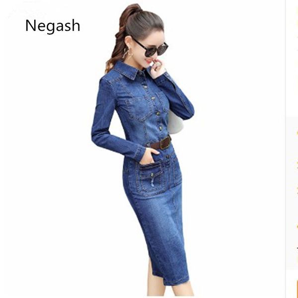 s-2xl korean spring autumn women denim dress vintage long sleeve ladies jean mid-calf dresses blue 2018 stretch jean dresses, Black;gray
s-2xl korean spring autumn women denim dress vintage long sleeve ladies jean mid-calf dresses blue 2018 stretch jean dresses, Black;gray