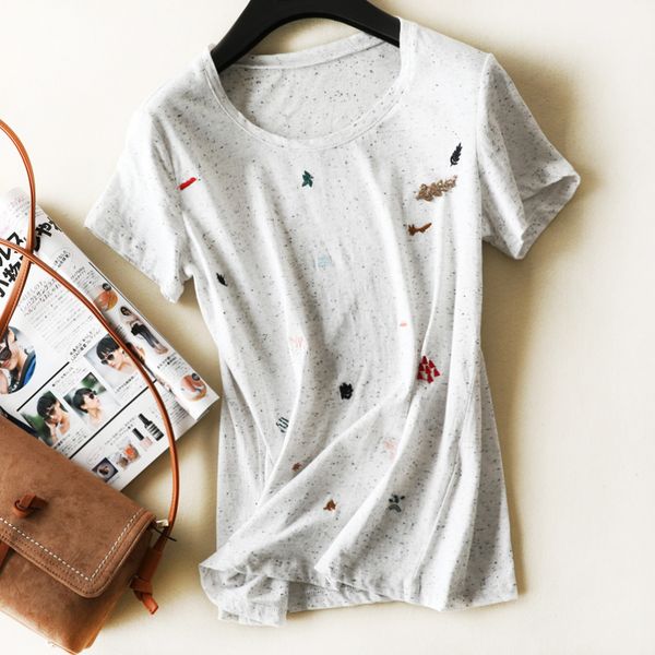 elfbop ladies cotton blend embroidered t-shirt features with detachable brooch - women o neck short sleeve embroidery tees top, White
elfbop ladies cotton blend embroidered t-shirt features with detachable brooch - women o neck short sleeve embroidery tees top, White