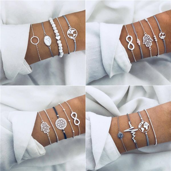 zorcvens 5pc/set silver color heart round map beads charm bracelets set for women charm boho bracelets & bangles wholesale, Black
zorcvens 5pc/set silver color heart round map beads charm bracelets set for women charm boho bracelets & bangles wholesale, Black