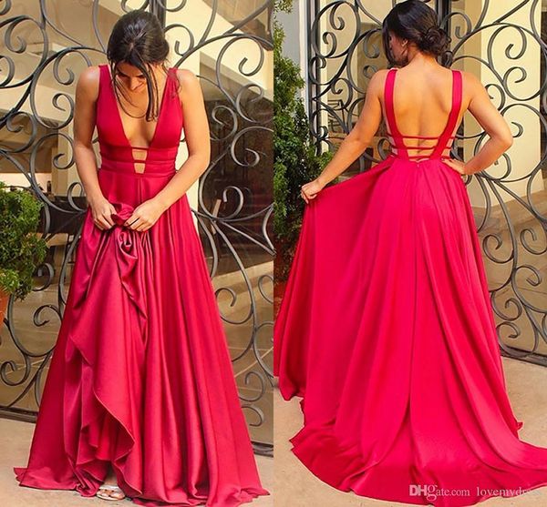 2019 v-neck prom dresses red color satin open back formal dress party dress for special occasion women evening gowns long, Black
2019 v-neck prom dresses red color satin open back formal dress party dress for special occasion women evening gowns long, Black