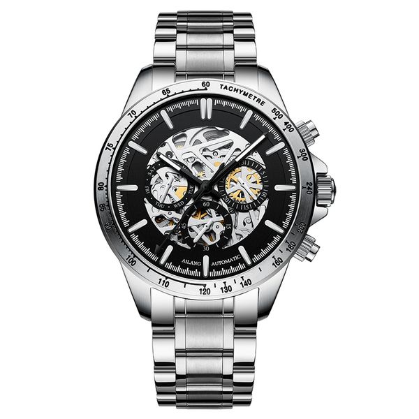 ailang watch men skeleton automatic mechanical watches stainless steel waterproof fashion business relogio masculino, Slivery;brown 
ailang watch men skeleton automatic mechanical watches stainless steel waterproof fashion business relogio masculino, Slivery;brown
