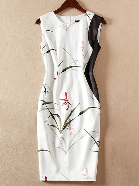 color block print women sheath dress sleeveless caual dresses, Black;gray