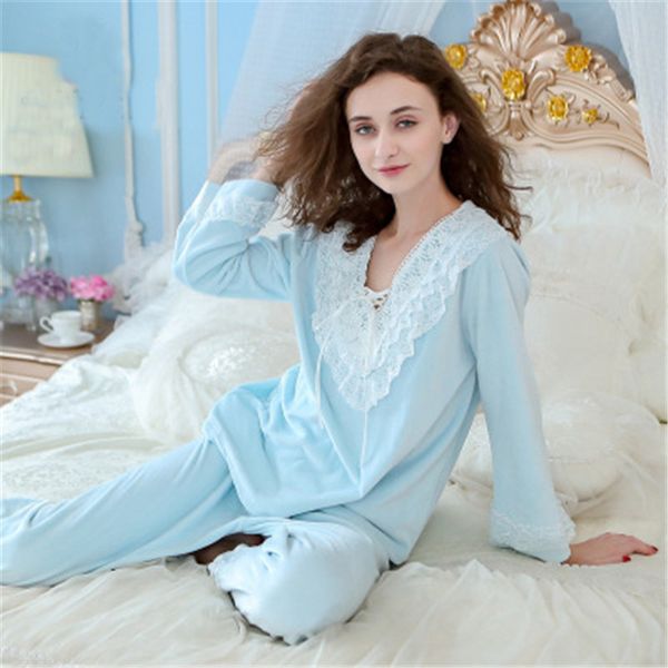 weiqiya autumn/winter pure cotton women pajamas pants set long sleeved trousers spring autumn nightdress princess home clothes, Blue;gray
weiqiya autumn/winter pure cotton women pajamas pants set long sleeved trousers spring autumn nightdress princess home clothes, Blue;gray