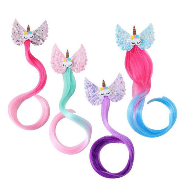 Unicorn Child Cute Bow Crystal Elastic Hair Band Rubber Band Hair Accessories Kids Wig Headband Girls Twist Braid Rope Headdress