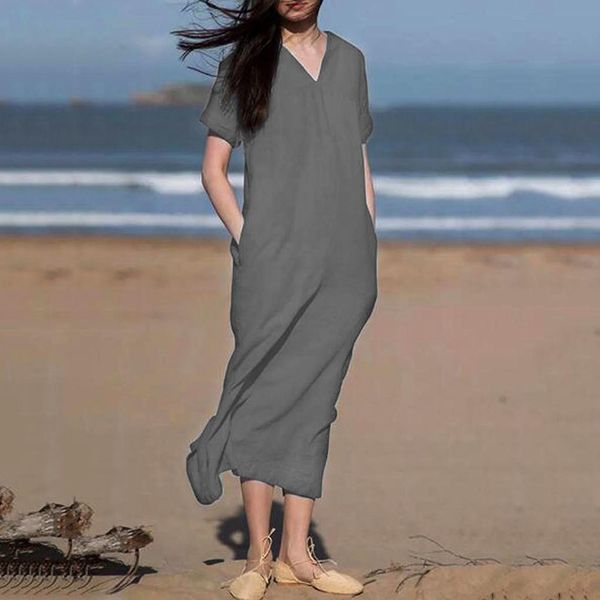 2019 new ladies dress v-neck princess solid color short sleeve loose casual women dress, Black;gray
2019 new ladies dress v-neck princess solid color short sleeve loose casual women dress, Black;gray