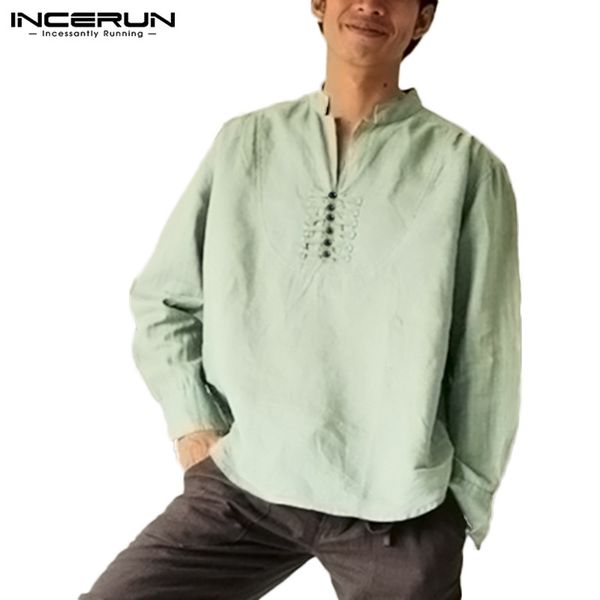 incerun men long sleeve shirt vintage cotton 2019 button stand collar ethnic style casual solid camisa loose leisure shirts men, White;black
incerun men long sleeve shirt vintage cotton 2019 button stand collar ethnic style casual solid camisa loose leisure shirts men, White;black