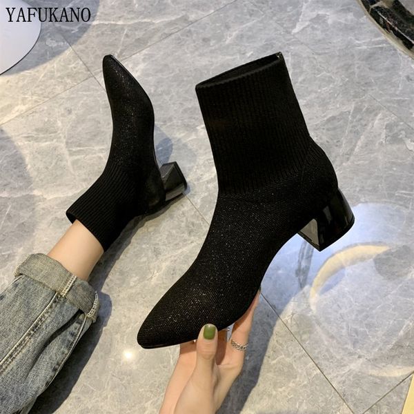 fashion socks boots knitted stretch women's ankle boots elegant pointed toe mid heel ladies booties metal heel, Black
fashion socks boots knitted stretch women's ankle boots elegant pointed toe mid heel ladies booties metal heel, Black