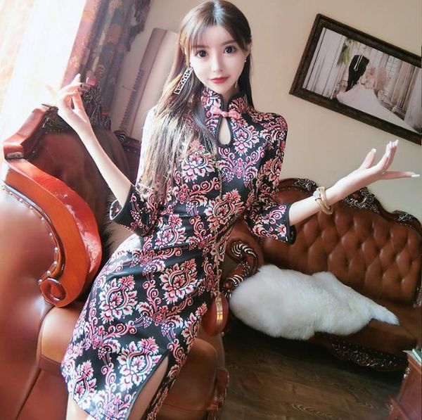 casual dresses women's clothing chinese style retro flower color improved cheongsam split ends slim dress three quarter sleeve zipper, Black;gray
casual dresses women's clothing chinese style retro flower color improved cheongsam split ends slim dress three quarter sleeve zipper, Black;gray