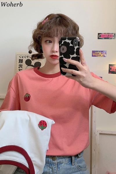 whoerb womens clothing t shirt korean cute embroidery ladies o-neck loose streetwear casual harajuku shirt sleeve tshirt, White
whoerb womens clothing t shirt korean cute embroidery ladies o-neck loose streetwear casual harajuku shirt sleeve tshirt, White