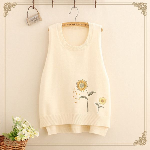 2019 sunflower embroidered pullover vest female loose casual vest sweater 1919082309, Black;white
2019 sunflower embroidered pullover vest female loose casual vest sweater 1919082309, Black;white