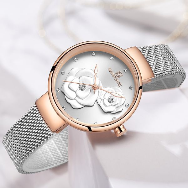 naviforce flower woman watch white dial silver women watches bracelet set women's watch 2019, Slivery;brown
naviforce flower woman watch white dial silver women watches bracelet set women's watch 2019, Slivery;brown