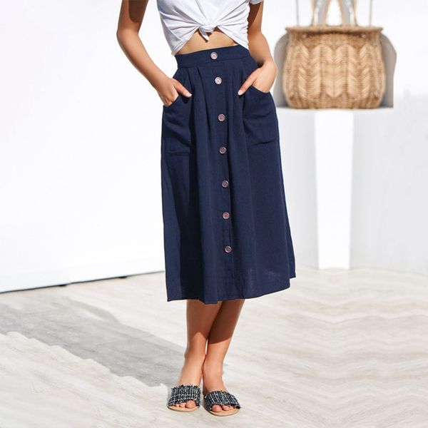 fashion pleated skirt with pockets women's casual high waist skirt loose button pink, Black
fashion pleated skirt with pockets women's casual high waist skirt loose button pink, Black