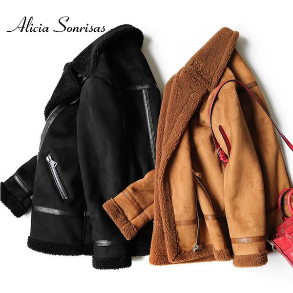 women's winter faux sheepskinn coat warm long suede jacket new 2018 leather long sleeve lamb fur coats warm motorcycle parkas, Black
women's winter faux sheepskinn coat warm long suede jacket new 2018 leather long sleeve lamb fur coats warm motorcycle parkas, Black