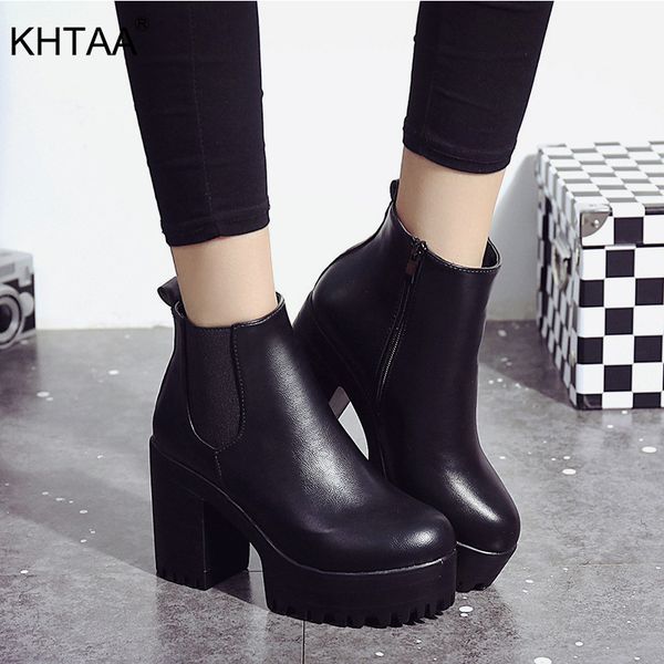 women elastic band autumn ankle boots square heel platform female shoes super high heels winter short plush boot ladies, Black 
women elastic band autumn ankle boots square heel platform female shoes super high heels winter short plush boot ladies, Black