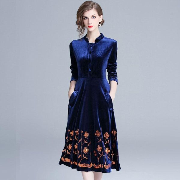 new style fashion glitter embroidery floral dress ladies stand collar long sleeves casual slim autumn velvet dresses a-line blue, Black;gray
new style fashion glitter embroidery floral dress ladies stand collar long sleeves casual slim autumn velvet dresses a-line blue, Black;gray