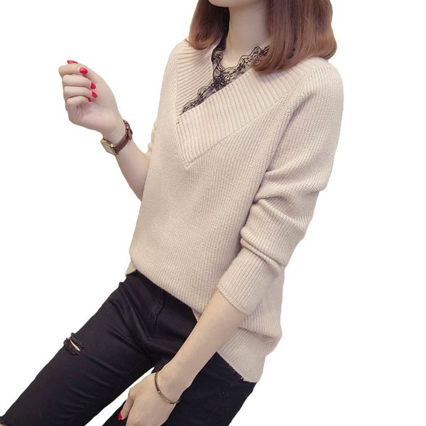 2019 autumn winter knitted women sweater&lace solid v-neck sueter mujer loose fashion new pullovers hk114, White;black
2019 autumn winter knitted women sweater&lace solid v-neck sueter mujer loose fashion new pullovers hk114, White;black