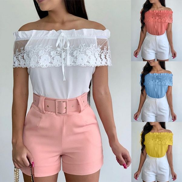 2020 summer women elegant stylish party female fashion basic casual shase neck off shoulder lace up solid blouse, White
2020 summer women elegant stylish party female fashion basic casual shase neck off shoulder lace up solid blouse, White