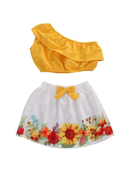 toddler baby girls summer outfits one shoulder ruffle crop + sunflower skirt 2pcs clothes set, White
toddler baby girls summer outfits one shoulder ruffle crop + sunflower skirt 2pcs clothes set, White