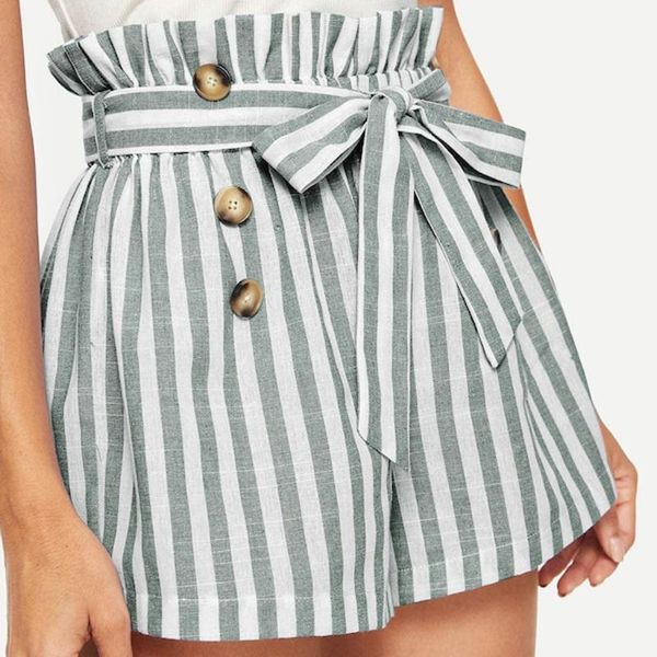 women's shorts striped summer fashion high waist bandwidth loose plus size ladies casual daily button mini, White;black
women's shorts striped summer fashion high waist bandwidth loose plus size ladies casual daily button mini, White;black